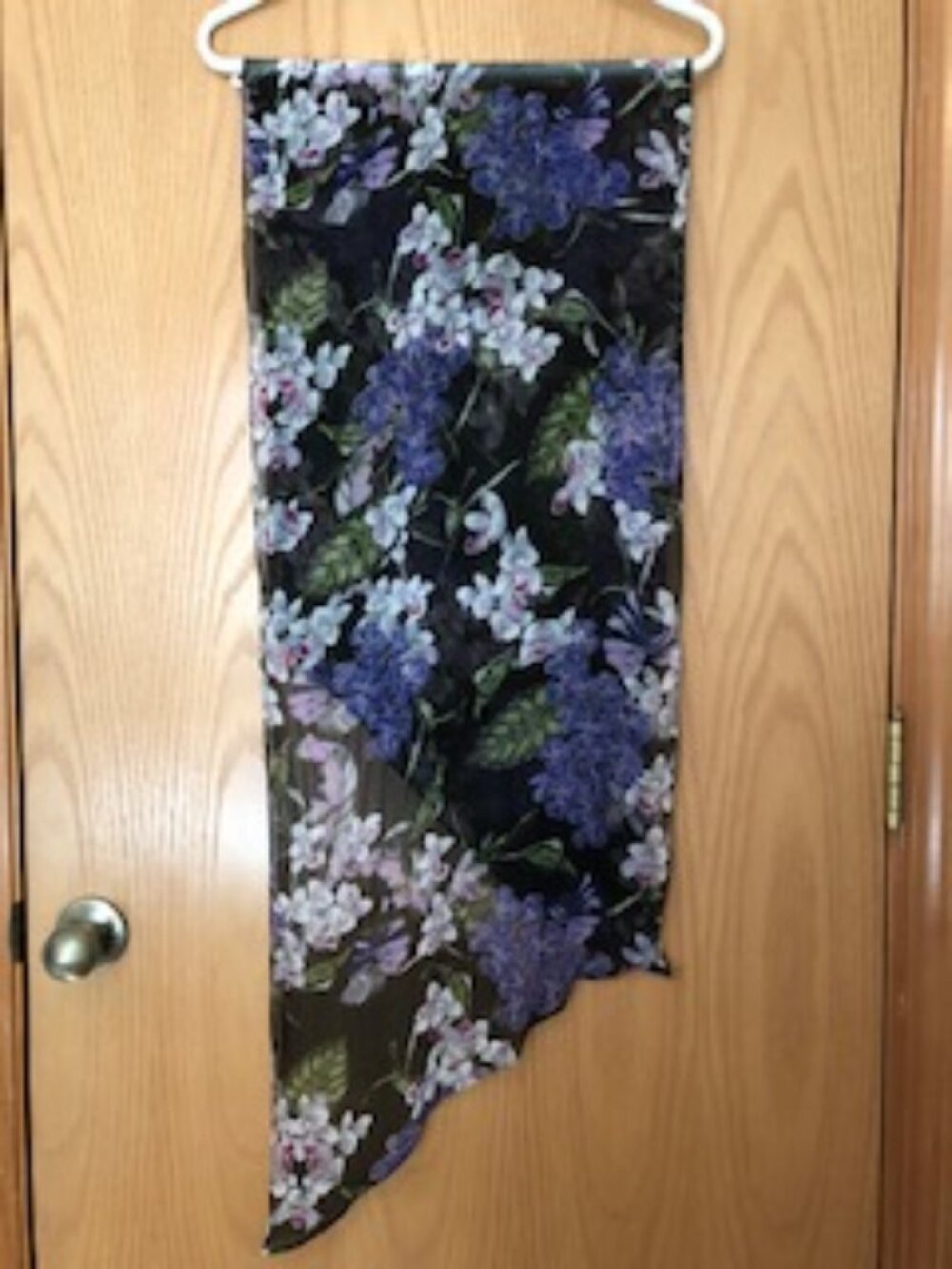 Vintage Triangle Tipped Silk Oblong Scarf Floral on Black Long